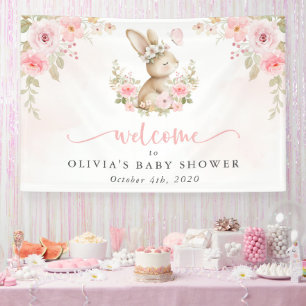 Hase, Schmetterling, Blumen, Babyparty Willkommen Banner