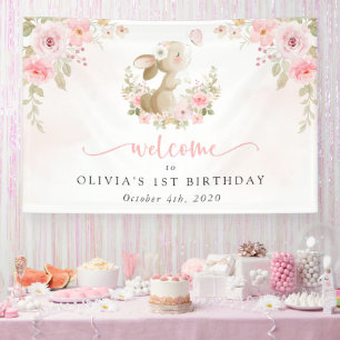 Hase, Schmetterling, Blumen, Willkommen zum ersten Banner