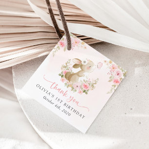 Hase, Schmetterling, rosa Blumen, erster Geburtsta Geschenkanhänger