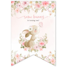 Hase, Schmetterling, rosa Blumen, erster Geburtsta