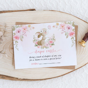 Hase, Schmetterling, rosa Blumen, Windel-Raffle Begleitkarte