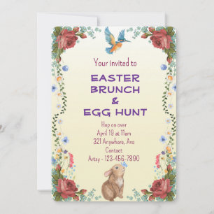 Hase, Schmetterling, Vogel & rote Rosen  Einladung