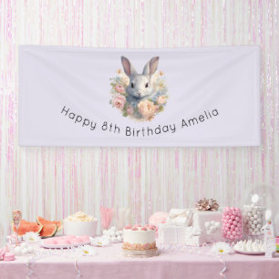 Hase umgeben von pastellfarbenen Blumen Süßer Gebu Banner