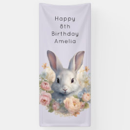 Hase umgeben von pastellfarbenen Blumen Süßes Gebu Banner