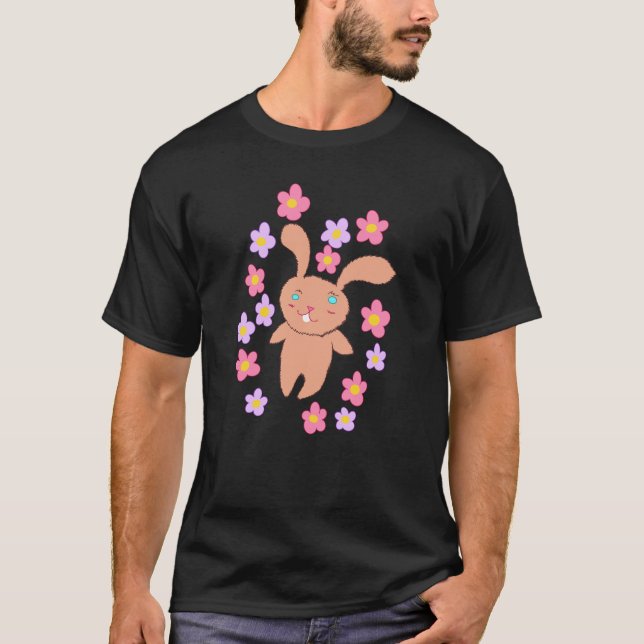 Hase und Blumen Herrenhemd T-Shirt (Vorderseite)