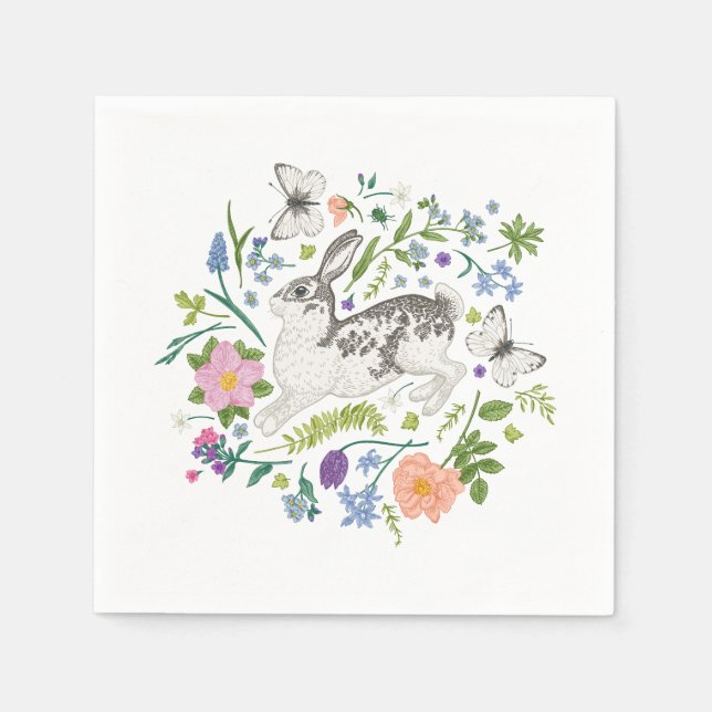 Hase und Frühlingsblumen  Serviette (Vorderseite)