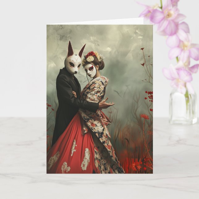 Hase und Geisha | Japanische Kunst Karte (Orchidee)