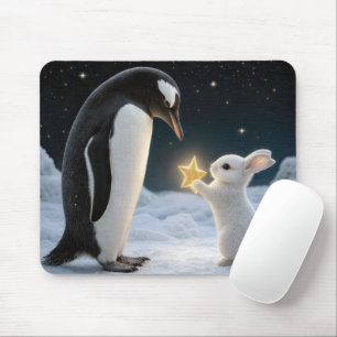 Hase und Pinguin mit Neonstern Mousepad