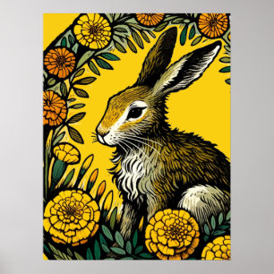 Hase und Ringelblumen Poster