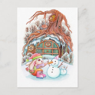 Hase und Snowman Postkarte