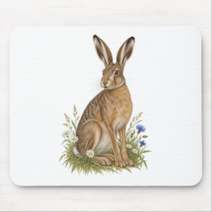 Hase und Wildblumen für einen ruhigen Landdesk Mousepad