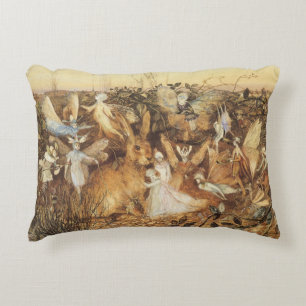 Hase unter den Feen, Vintage Feenmärchen Dekokissen
