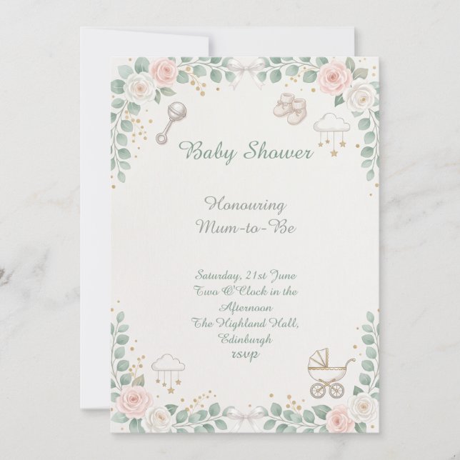 Hasen-Blumen-Baby-Party Einladung (Vorderseite)
