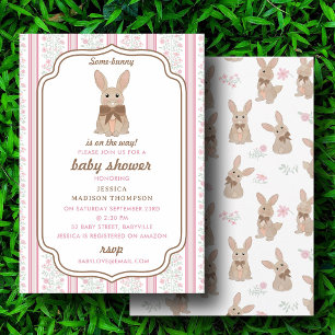 Hasen-Blumen-Coquette-Schleife-Mädchen-Baby-Party Einladung