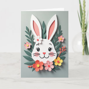 Hasen-Blumen-Papierkunstkarte Karte
