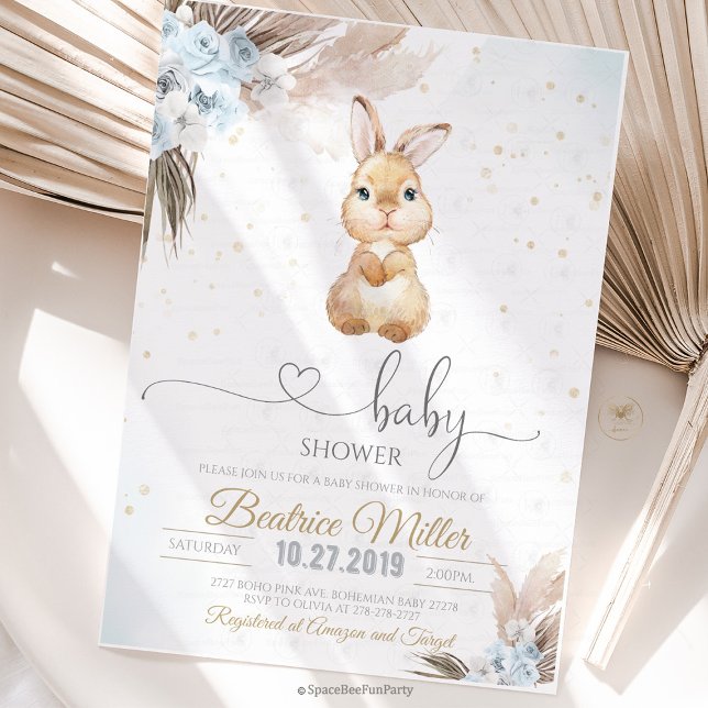 Hasen-Boho-Baby-Party  Einladung (Bunny Boho baby shower Invitation)