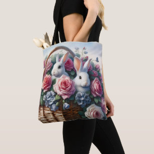 Hasen, gebettet zwischen Cottage-Rosen