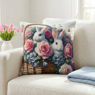 Hasen, gebettet zwischen Cottage-Rosen Kissen