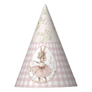 Hasen-Geburtstagsmützen, rosa Gingham-Blumen Partyhütchen