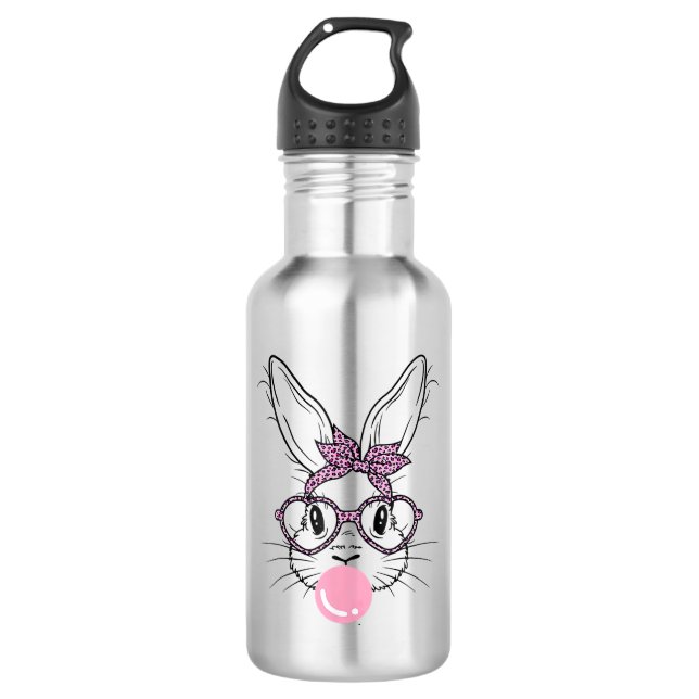 Hasen Gesicht Leopard Brillengläser Bubble Gum Ost Edelstahlflasche (Vorderseite)