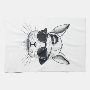 Hasen-Gesicht mit Sonnenbrille Kappe Ostertag für  Geschirrtuch