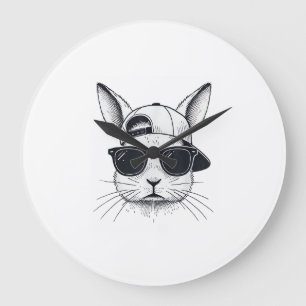 Hasen-Gesicht mit Sonnenbrille Kappe Ostertag für  Große Wanduhr