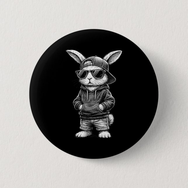 Hasen-Gesicht mit Sonnenbrille Lustiger Ostertag f Button (Vorderseite)