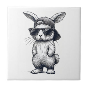 Hasen-Gesicht mit Sonnenbrille Mütze Ostertag für  Fliese