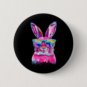Hasen-Gesicht mit Tie Dye-Brille Frohen Ostertag M Button