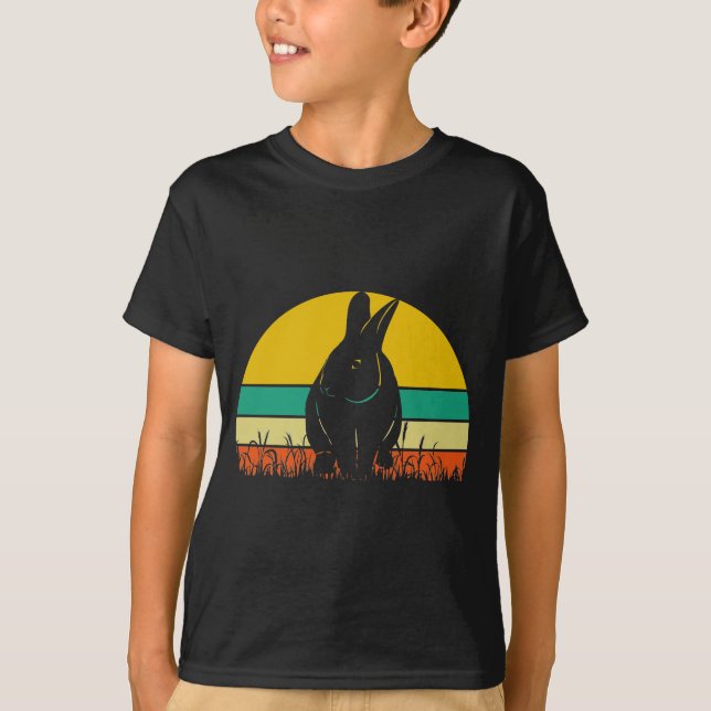 Hasen-Hasen-Gras-Retro-Sonnenuntergang T-Shirt (Vorderseite)