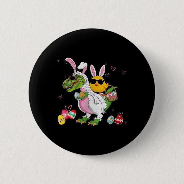 Hasen Huhn Reitender Dinosaurier T Rex Eiersuche D Button (Vorderseite)