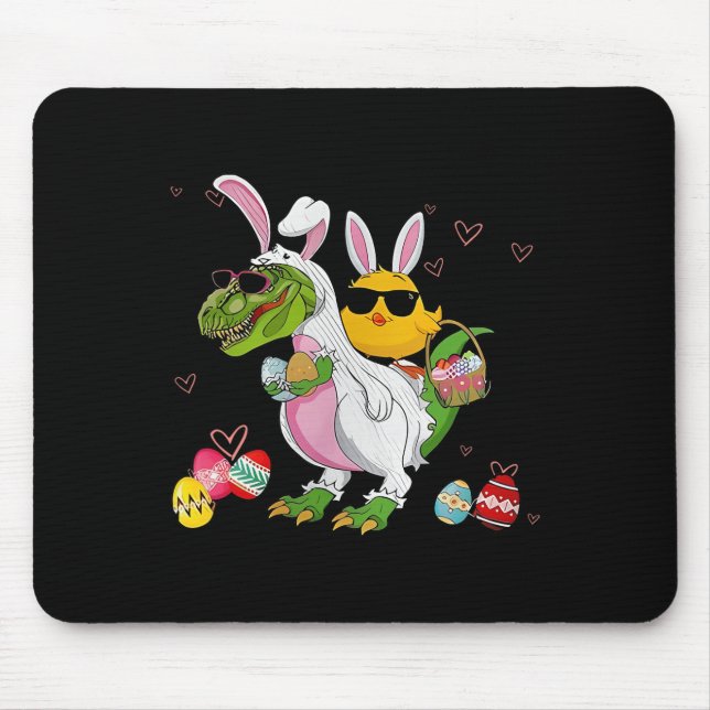 Hasen Huhn Reitender Dinosaurier T Rex Eiersuche D Mousepad (Vorne)