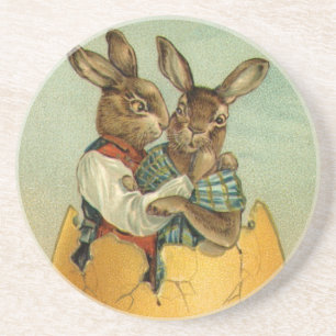 Hasen in einem goldenen Ei, Vintage viktorianische Sandstein Untersetzer