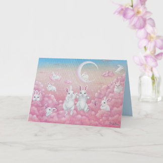 Hasen in rosa Wolken Whimsical Art Karte