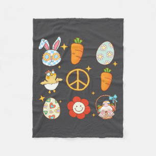 Hasen-Karotte-Oster-Ei Retro Groovy Ostertag Fleecedecke