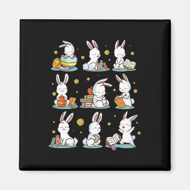 Hasen liest Buch Frohe Ostern Buchwurm Kinder Männ Magnet (Vorne)