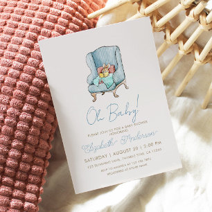 Hasen liest ein Buch Bilderbuch Baby Shower Einladung