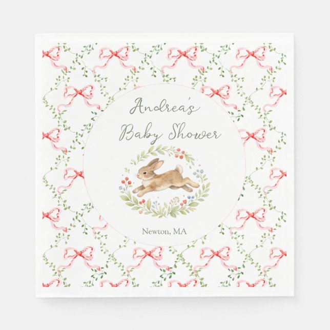 Hasen-Mädchen Rosa Blumen-Baby-Party Serviette (Vorderseite)