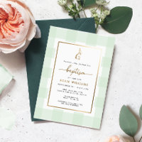 Hasen-Mint-Gingham-Tauf-Goldfolien-Einladung