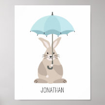 Hasen mit Regenschirm personalisierter Name Kinder