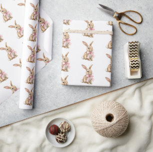 Hasen mit rosa Schleife Geburtstag Geschenkpapier