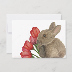 Hasen mit roten Tulips Flasche Danke Karte