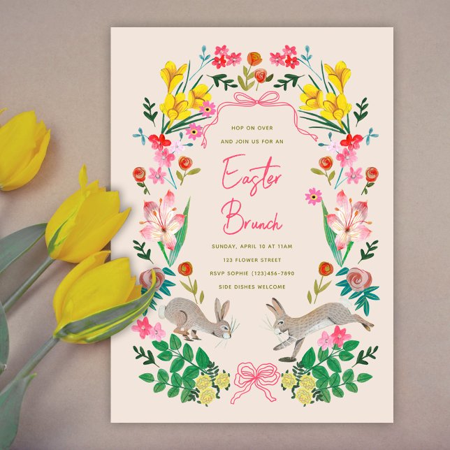 Hasen-Osterbrunch im Frühlingsgarten  Einladung (Floral Bunny Easter Brunch Spring Garden Party Card Invitation)
