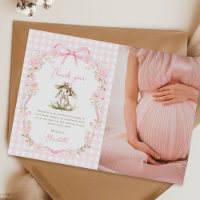 Hasen-Pink-Schleife Gingham-Baby-Shower-Foto