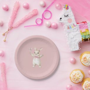 Hasen-Schmetterling-Rosa-Geburtstag Pappteller