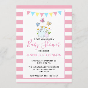 Hasen, Schmetterlinge & Gänseblümchen Baby Shower Einladung