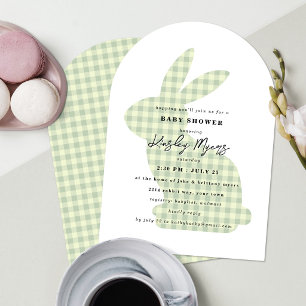 Hasen-Silhouette Sage Grün Gingham Baby Shower Einladung