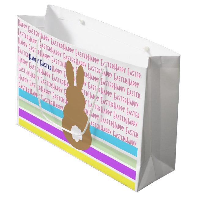 Hasen-Silhouette und Frohe Ostern Design Große Geschenktüte (Vorderseite Schrägansicht)