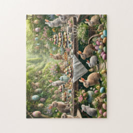 Hasen-Teeparty Skizze Oster-Gartenszene Puzzle