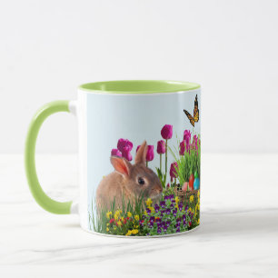 Hasen-Tulpen-Blumen-Osterkaffeetasse Tasse